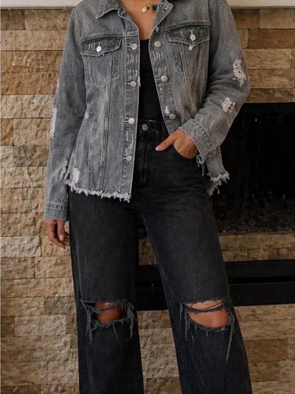 Brand New Gray Acid Wash Denim Jean Jacket Ptp 23